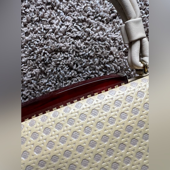 Beautiful Vintage Handbag Purse With Lucite / Bakelite Closure Rare Weave Print - Picture 3 of 16